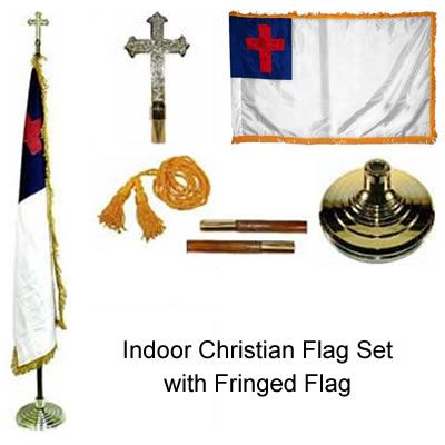 Indoor Christian Flag Set with 3' x 5' Fringed Flag Religious Flags