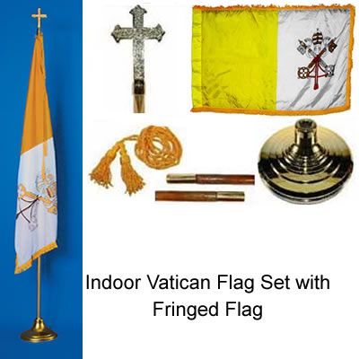 Indoor Papal Flag Set with 4ft x 6ft Fringed Flag Religious Flags