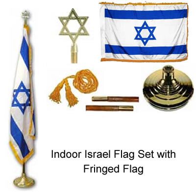 Indoor Israel Flag Set with 3ft x 5ft Fringed Flag Religious Flags